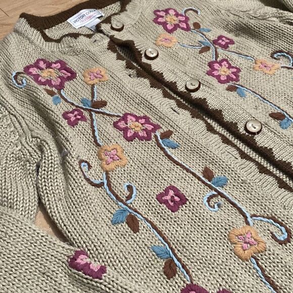 Victor Costa Occassion Flower Embroidery Cardigan Size Small - Picture 2 of 7